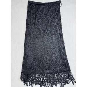 Vintage Silken Poetry Silk Hand Crocheted Black Lined Maxi Skirt Women’s Large